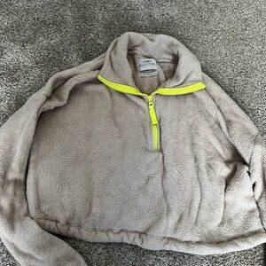 Urban Outfitters Beige Fleece with Neon Yellow Zipper